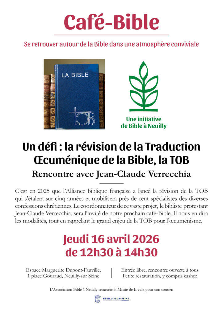 Affiche Café Bible avec Jean-Claude Verrechia sur le projet de révision de la TOB.